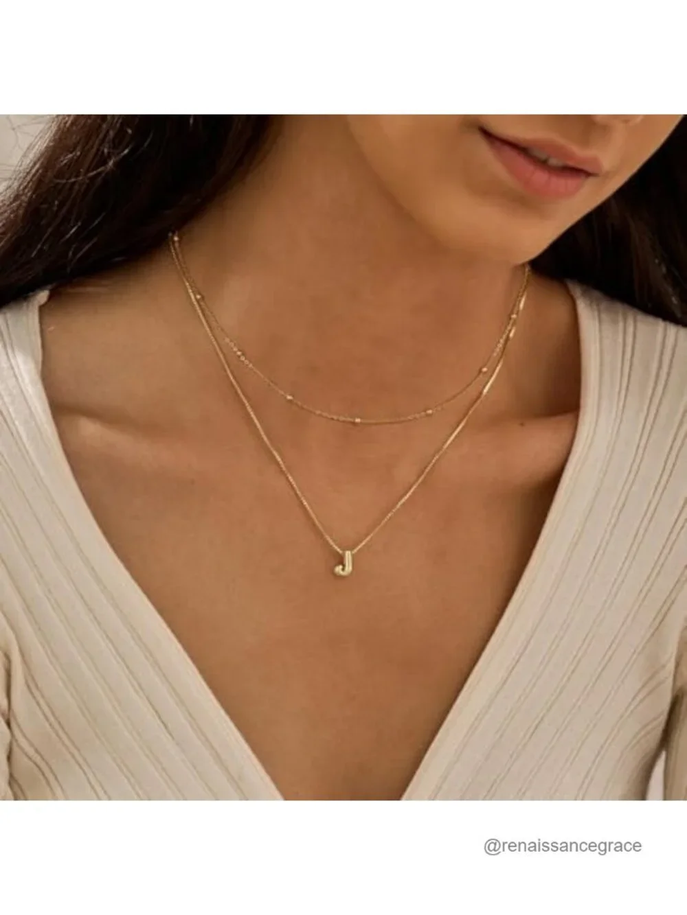 Gold Plated Letter Initial Necklace Layered Bubble Pendant Dainty Jewelry for